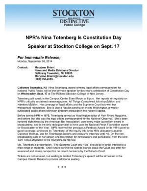 NPR's Nina Totenberg Is Constitution Day Speaker at Stockton