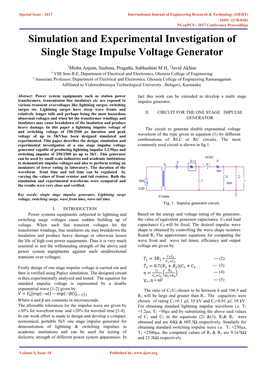 Simulation and Experimental Investigation of Single Stage Impulse Voltage Generator