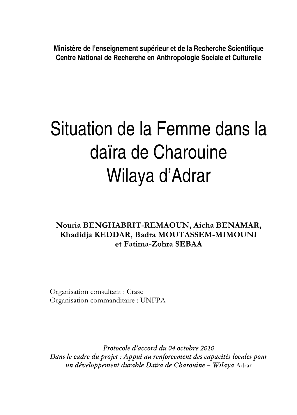 Situation De La Femme Dans La Daïra De Charouine Wilaya D’Adrar