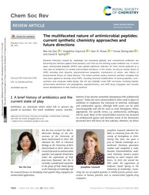 The Multifaceted Nature of Antimicrobial Peptides: Current Synthetic Chemistry Approaches and Cite This: Chem