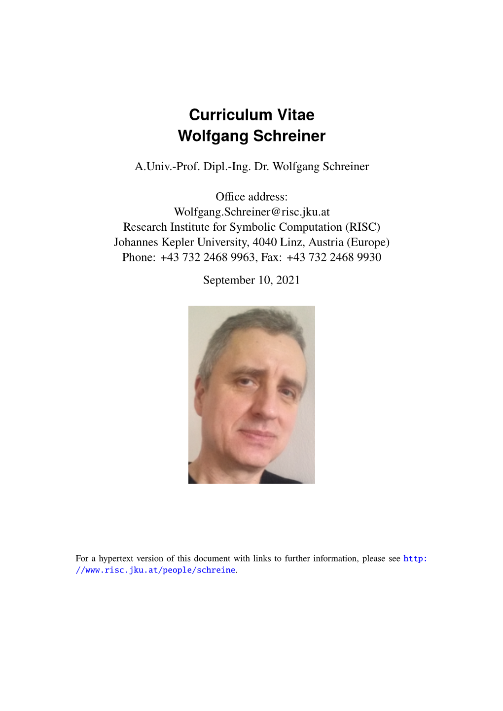 Curriculum Vitae Wolfgang Schreiner