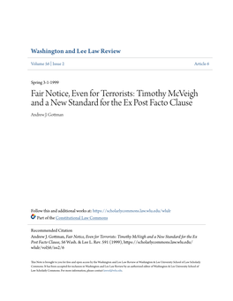 Timothy Mcveigh and a New Standard for the Ex Post Facto Clause Andrew J