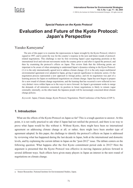 Evaluation and Future of the Kyoto Protocol: Japan's Perspective