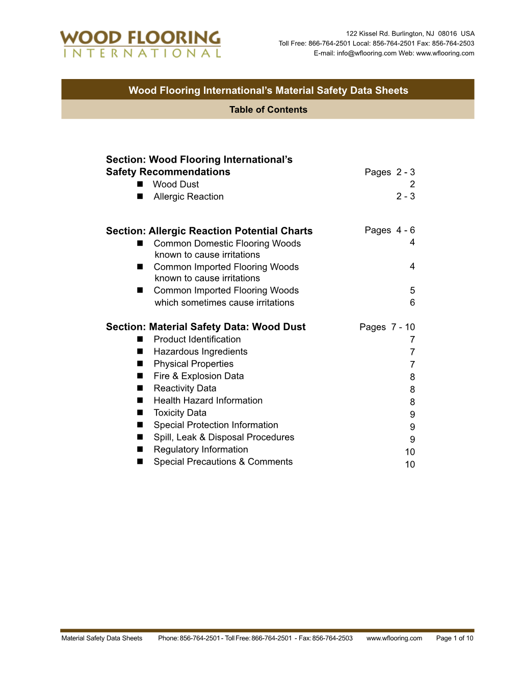 Wood Flooring International's Material Safety Data Sheets Section