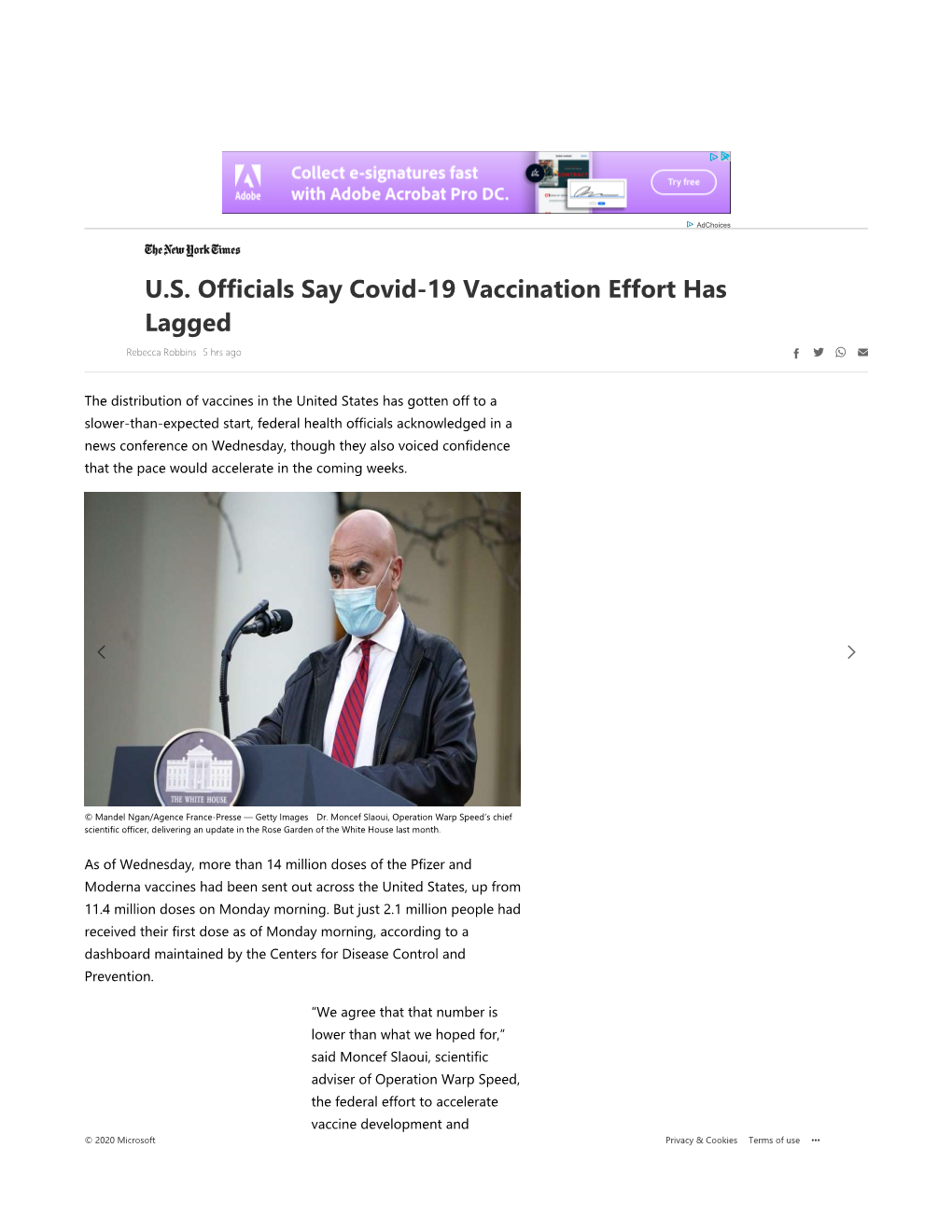 U.S. Officials Say Covid-19 Vaccination Effort Has Lagged Rebecca Robbins 5 Hrs Ago    