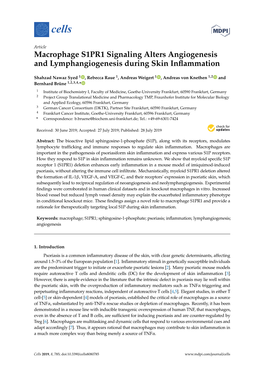 Macrophage S1PR1 Signaling Alters Angiogenesis and Lymphangiogenesis During Skin Inﬂammation