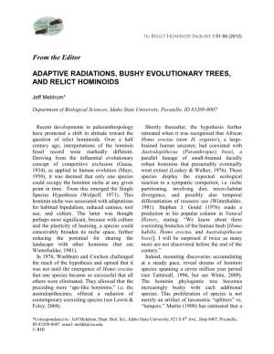 Adaptive Radiations, Bushy Evolutionary Trees, and Relict Hominoids