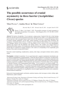 The Possible Occurrence of Cranial Asymmetry in Three Harrier (Accipitridae: Circus) Species -..:::: Ornis Hungarica