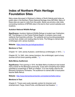 Of Northern Plain Heritage Foundation Sites