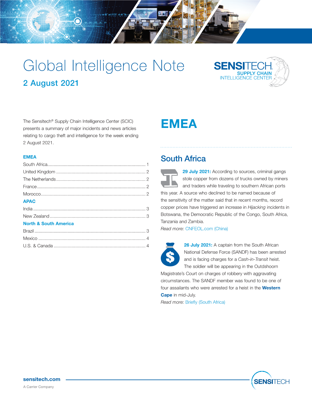 Sensitech SCIC Global Intelligence Note 2 August 2021