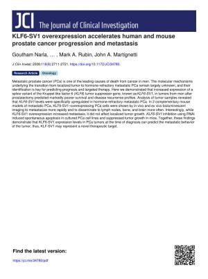 KLF6-SV1 Overexpression Accelerates Human and Mouse Prostate Cancer Progression and Metastasis