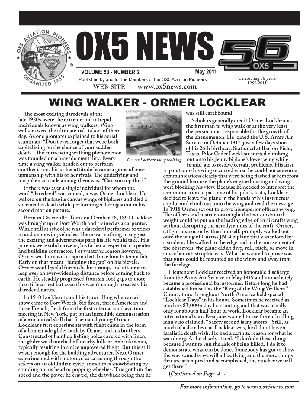 WING WALKER - ORMER LOCKLEAR the Most Exciting Daredevils of the Was Still Earthbound