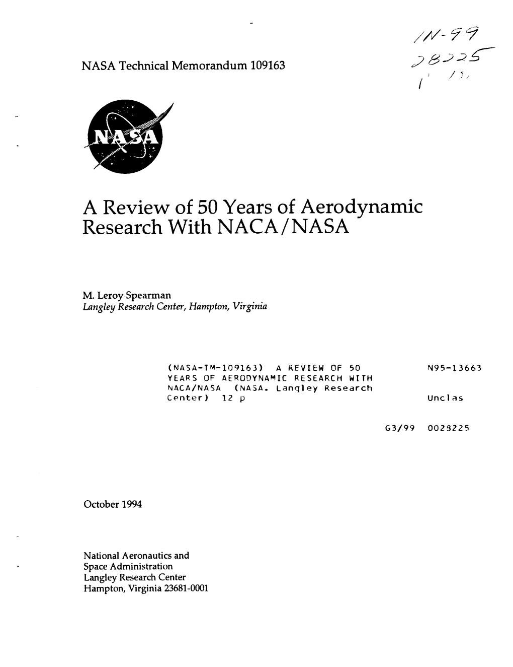 A Review of 50 Years of Aerodynamic Research with NACA / NASA