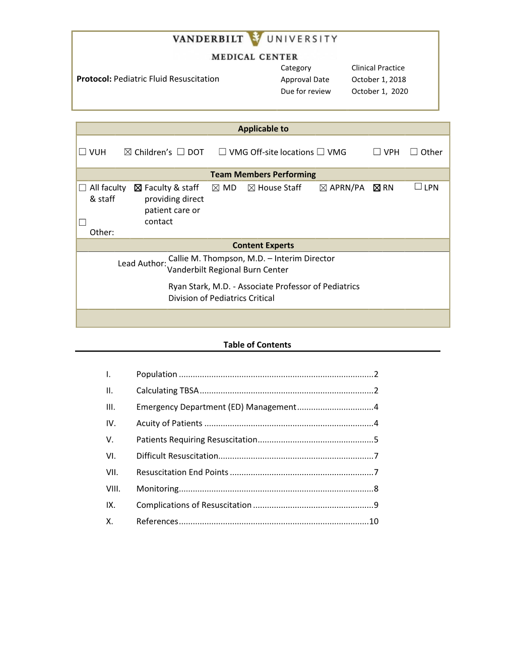 Protocol: Pediatric Fluid Resuscitation Approval Date October 1, 2018 Due for Review October 1, 2020