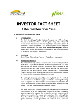 INVESTOR FACT SHEET 4. Blyde River Hydro Power Project