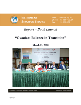 Report – Book Launch “Gwadar: Balance in Transition”