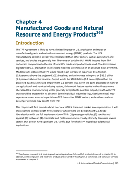 Chapter 4 Manufactured Goods and Natural Resource and Energy Products365 Introduction
