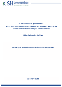 “A Nacionalização Que Se Deseja” Notas Para Uma Breve História Da