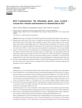 Brief Communication: the Khurdopin Glacier Surge Revisited – Extreme Flow Velocities and Formation of a Dammed Lake in 2017