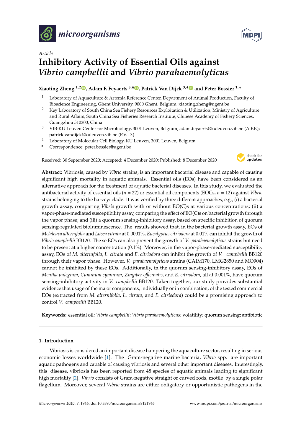 Inhibitory Activity of Essential Oils Against Vibrio Campbellii and Vibrio Parahaemolyticus