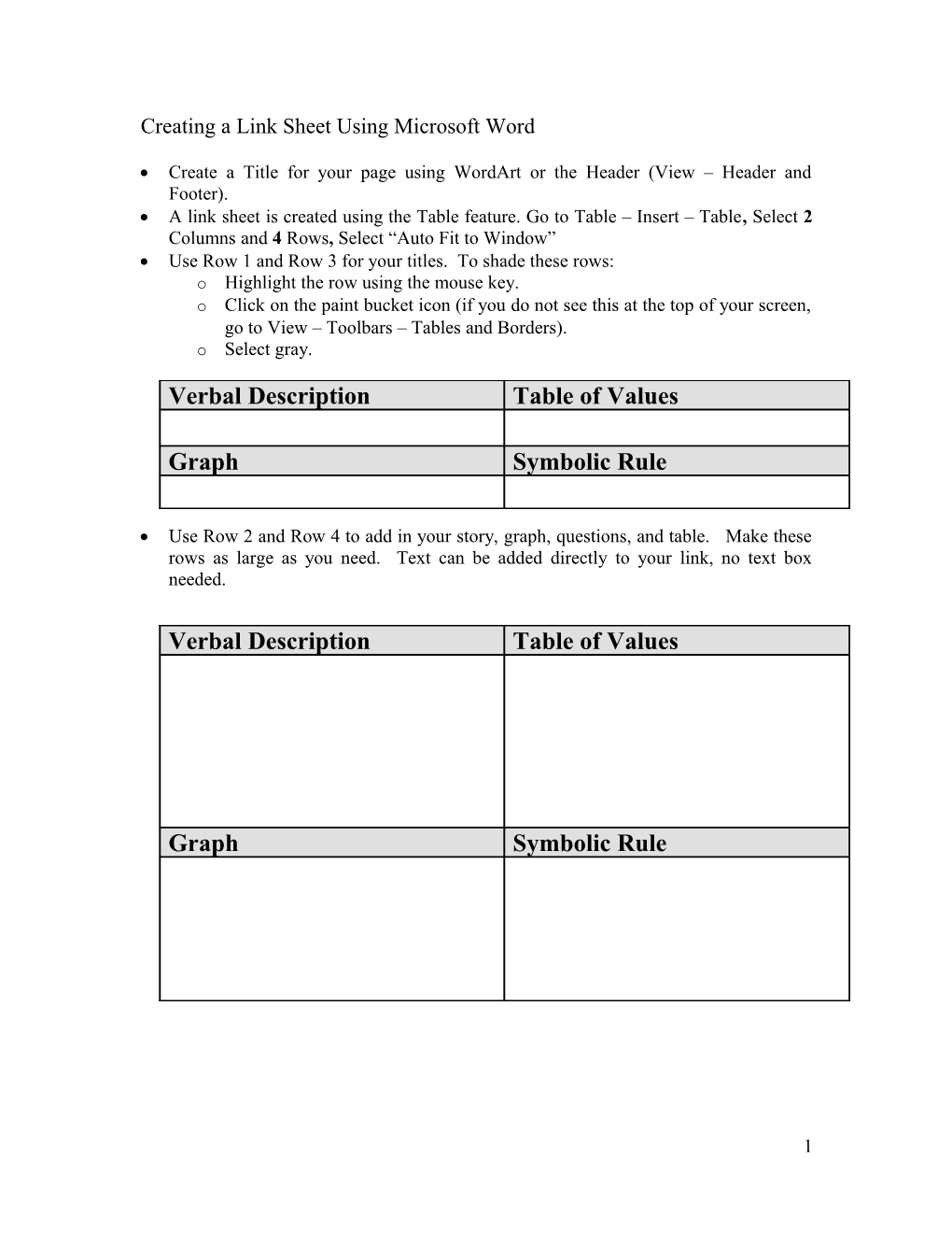 Creating a Link Sheet Using Microsoft Word