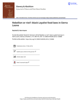 Black Loyalist Food Laws in Sierra Leone