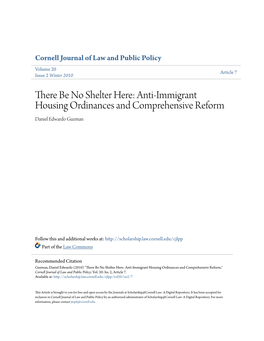 Anti-Immigrant Housing Ordinances and Comprehensive Reform Daniel Edwardo Guzman