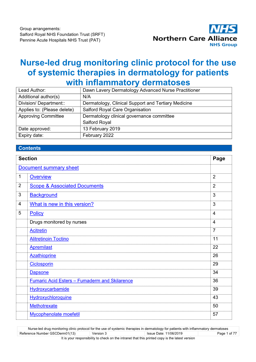 Nurse Led Drug Monitoring Clinic Protocol For The Use Of Systemic