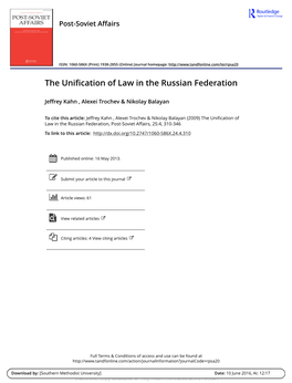 The Unification of Law in the Russian Federation