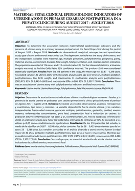 Maternal-Fetal Clinical Epidemiologic Indicators Of