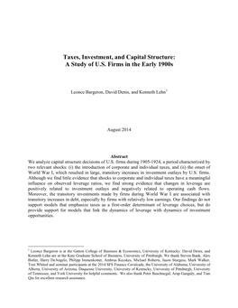 Taxes, Investment, and Capital Structure: a Study of U.S