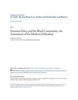 Firearms Policy and the Black Community: an Assessment of the Modern Orthodoxy Nicholas J