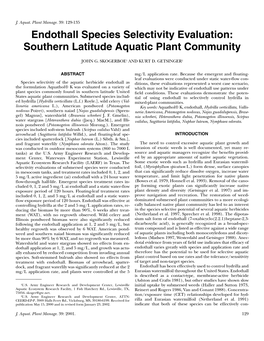 Endothall Species Selectivity Evaluation: Southern Latitude Aquatic Plant Community