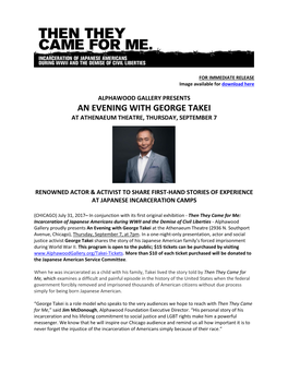 An Evening with George Takei at Athenaeum Theatre, Thursday, September 7