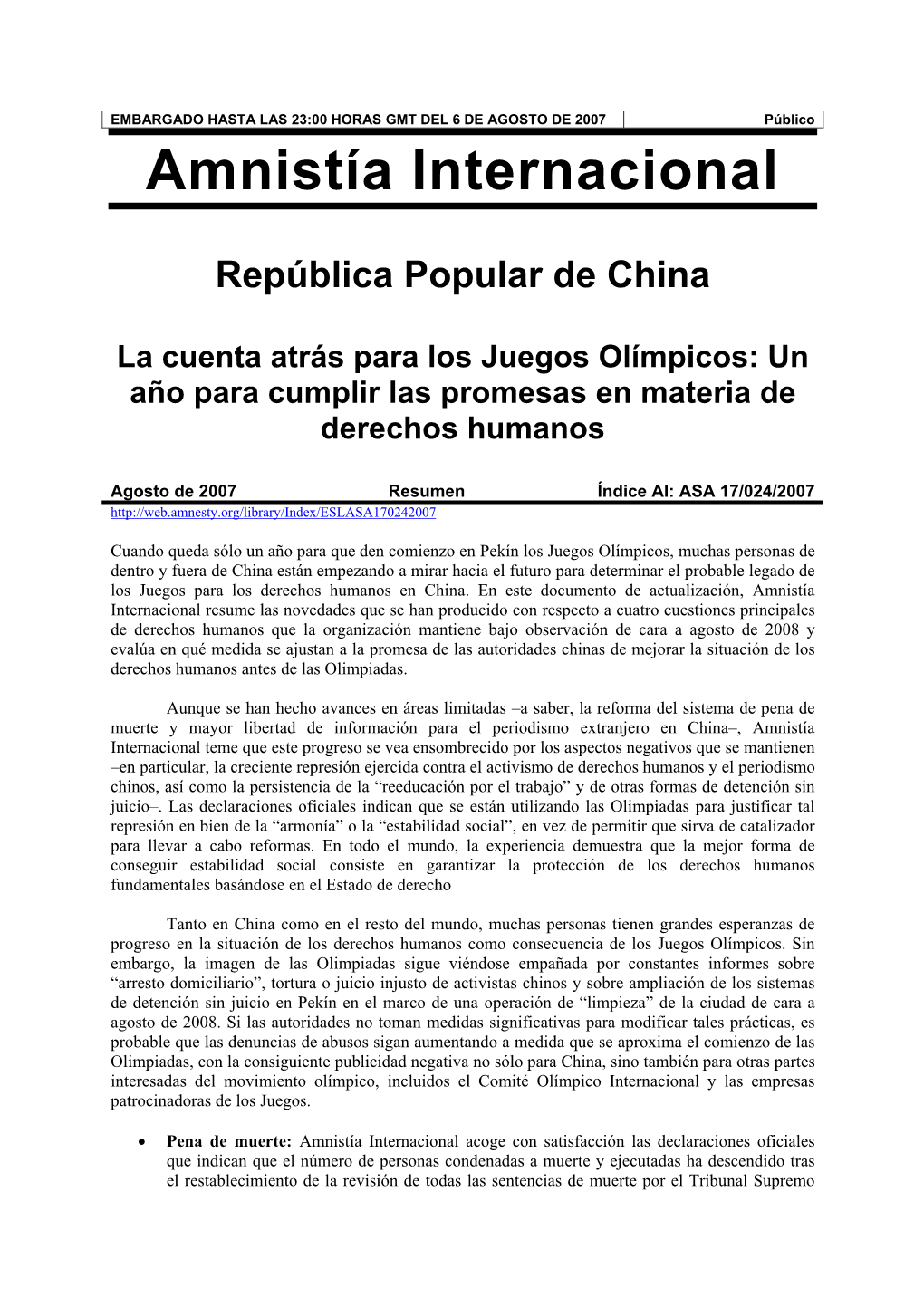 Amnistía Internacional República Popular De