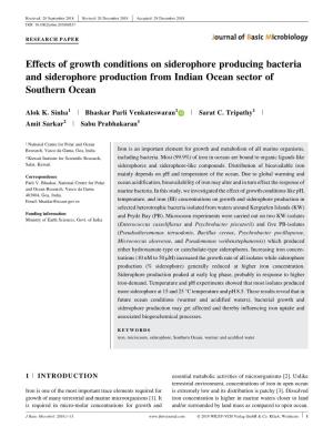 Effects of Growth Conditions on Siderophore Producing Bacteria and Siderophore Production from Indian Ocean Sector of Southern Ocean