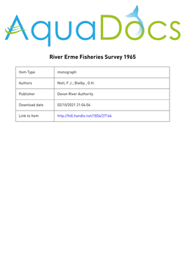 Devon River Authority River Erme Fisheries Survey