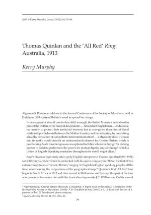 Thomas Quinlan and the 'All Red' Ring: Australia, 1913 Kerry Murphy