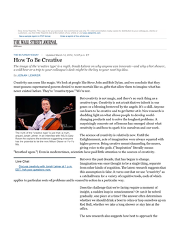 Jonah Lehrer on How to Be Creative