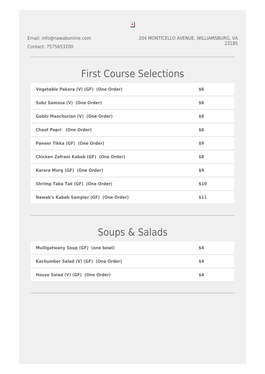 First Course Selections Soups & Salads