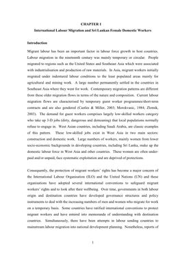 1 CHAPTER 1 International Labour Migration and Sri Lankan Female Domestic Workers Introduction Migrant Labour Has Been an Import