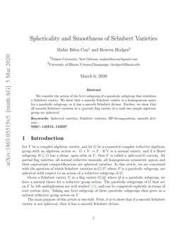 Sphericality and Smoothness of Schubert Varieties