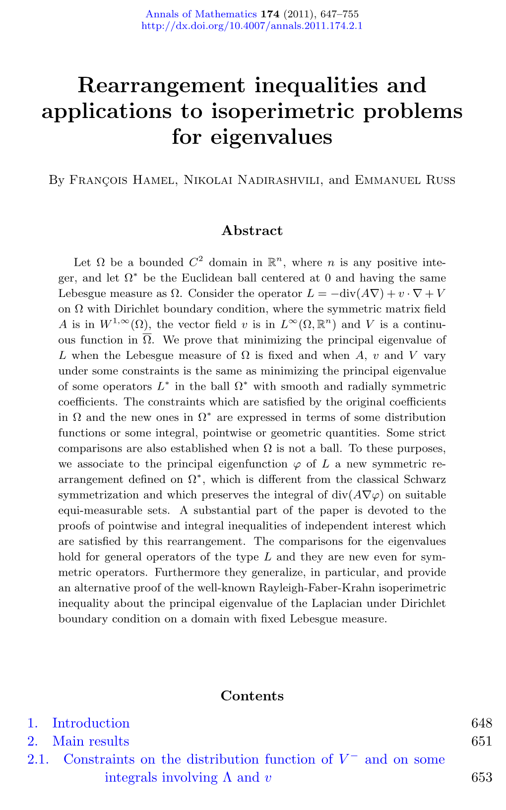 Rearrangement Inequalities and Applications to Isoperimetric Problems for Eigenvalues