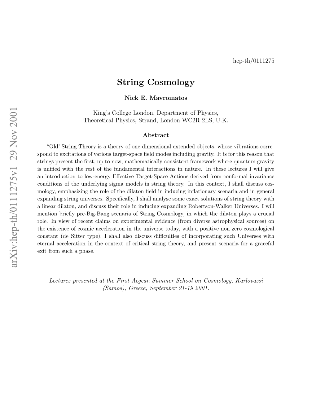 String Cosmology