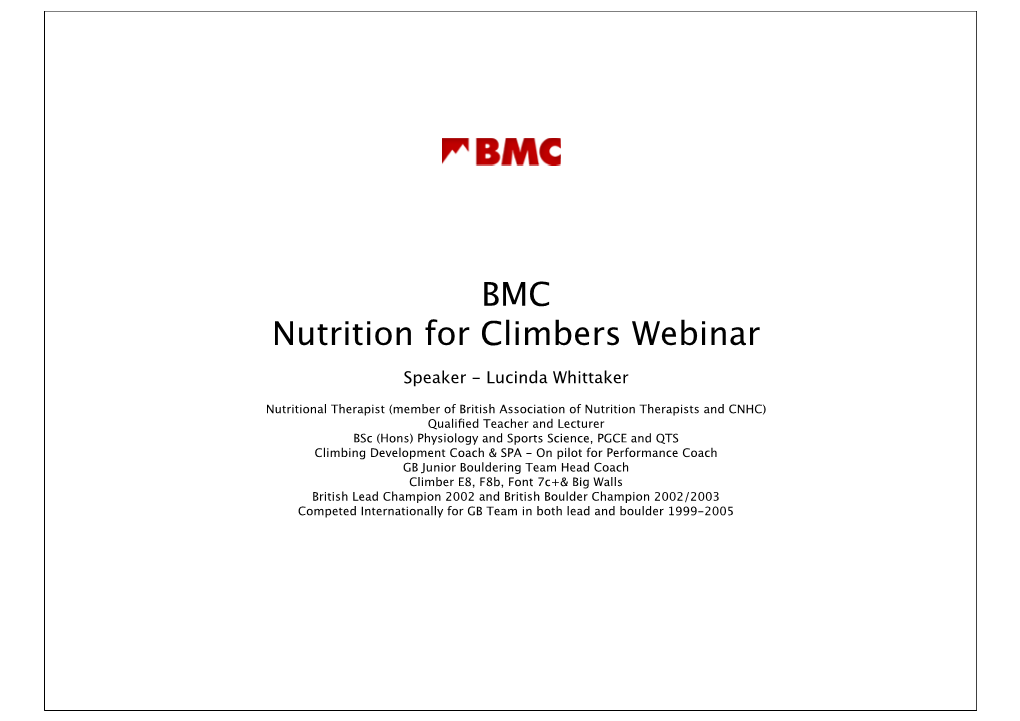 BMC Webinar Nutrition for Climbers