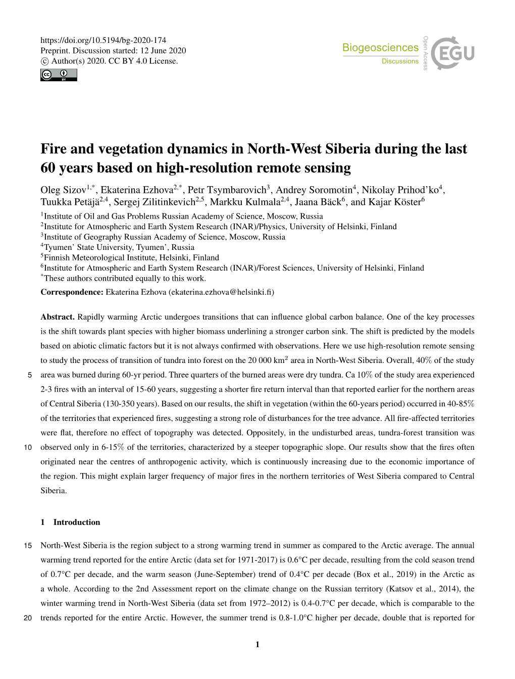 Fire and Vegetation Dynamics in North-West Siberia During the Last
