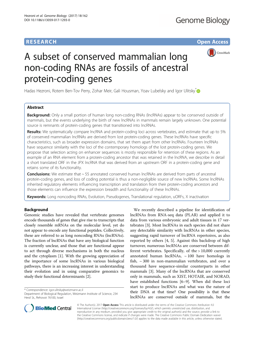 A Subset of Conserved Mammalian Long Non-Coding Rnas Are Fossils Of