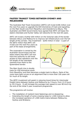 Faster Transit Times Between Sydney and Melbourne