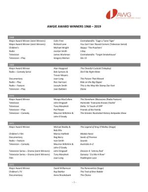 Awgie Award Winners 1968 – 2019