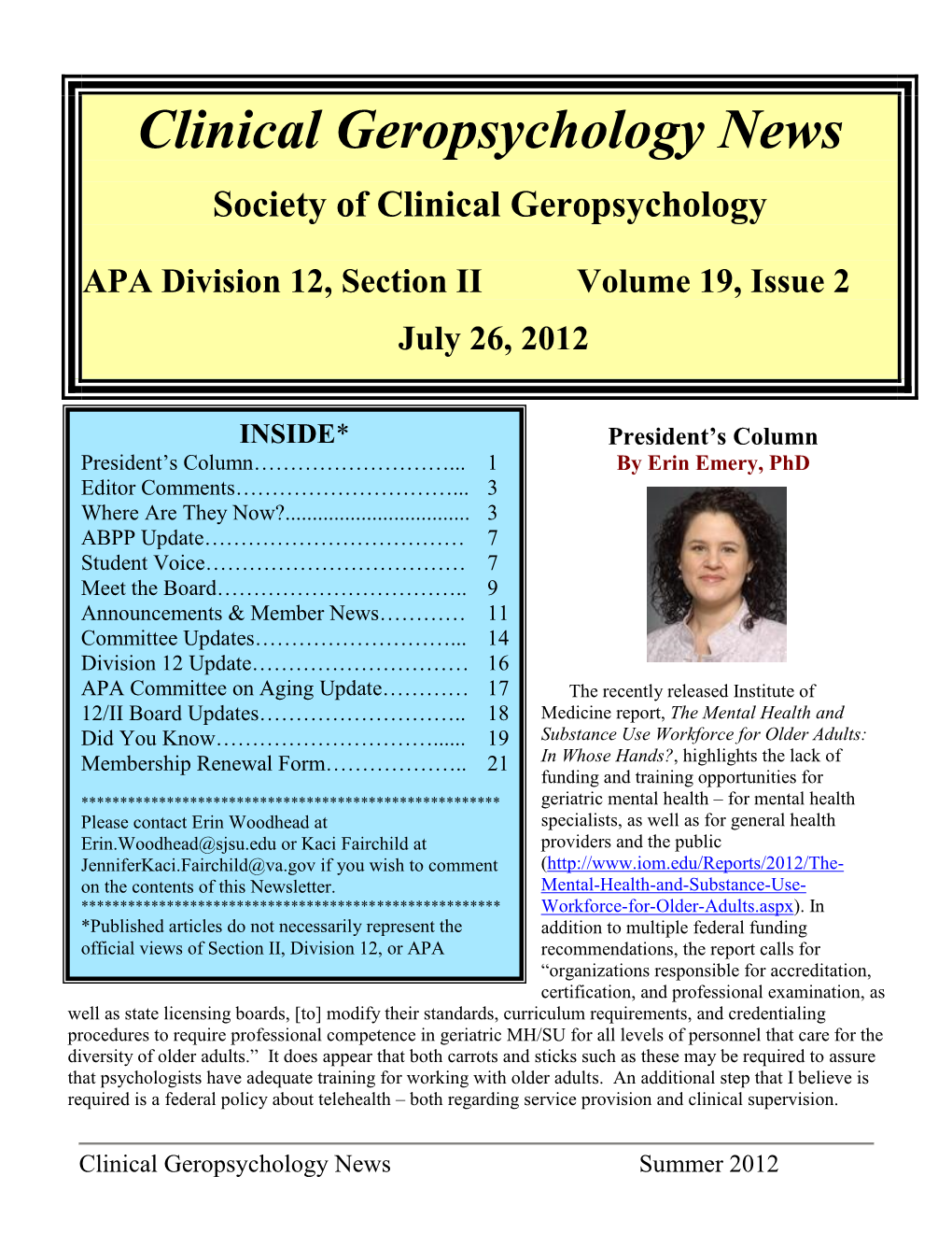 Clinical Geropsychology News